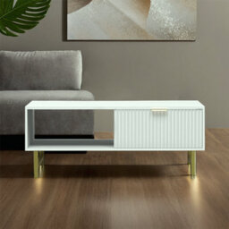 Kosy Koala Modern White Coffee Table With Storage, Gold Metal Legs And Handles, Stylish Centre Table For Living Room And Lounge - thumbnail 5