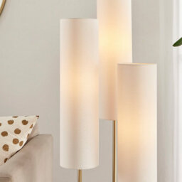 Furniturebox Uk Suri Triple Floor Lamp With 3 White Shades & A Brushed Brass Base - thumbnail 5