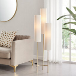 Furniturebox Uk Suri Triple Floor Lamp With 3 White Shades & A Brushed Brass Base - thumbnail 4