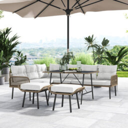 Wyld Haus Sacoel Natural Rattan 8-Seater Modular Outdoor Corner Sofa Set With Tempered Glass Table - thumbnail 9