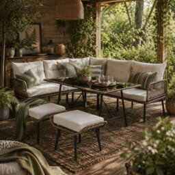 Wyld Haus Sacoel Natural Rattan 8-Seater Modular Outdoor Corner Sofa Set With Tempered Glass Table - thumbnail 1