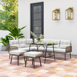 Wyld Haus Sacoel Natural Rattan 8-Seater Modular Outdoor Corner Sofa Set With Tempered Glass Table - thumbnail 3