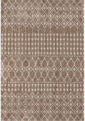 The Rugs Soft Moroccan Diamond Shaggy Rugs And Runners High Pile Beige And Ivory Living Room Kitchen Hallway 1020 - image 1