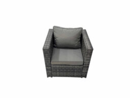 Fimous Patio Sofa Oblong Coffee Table Set Rattan Garden Furniture Set With 2 Big Stools Chair Side Table Dark Grey Mixed - thumbnail 8