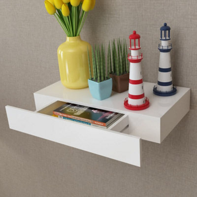 Berkfield White Mdf Floating Wall Display Shelf 1 Drawer Book/dvd Storage - image 1