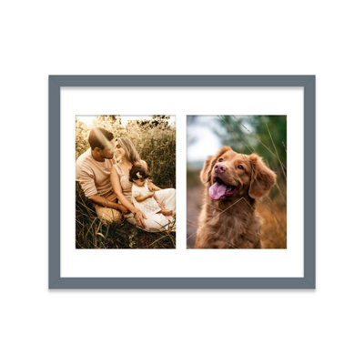 14X11 Inch 2 Opening Photo Collage Frame, Display Two 8X6 Inch Photos, Multi Aperture Family Picture Frame, Grey - image 1