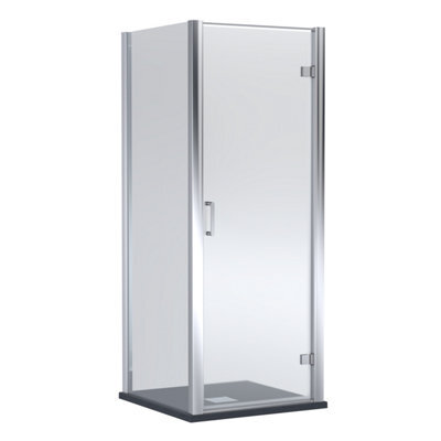 Balterley Hinged Shower Door With 6mm Glass, Side Panel & Slimline Tray 800X800mm Chrome Frame & Black Finish - image 1