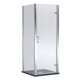 Balterley Hinged Shower Door With 6mm Glass, Side Panel & Slimline Tray 800X800mm Chrome Frame & Black Finish - thumbnail 1