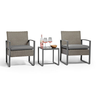 Vonhaus Rattan Effect Bistro Set, Grey Outdoor Table And Chairs, 2 Seater Patio Set, Weatherproof Balcony Furniture For 2 People - image 1