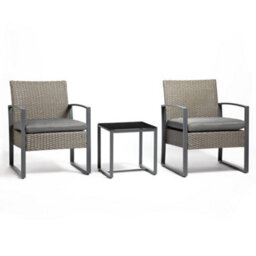 Vonhaus Rattan Effect Bistro Set, Grey Outdoor Table And Chairs, 2 Seater Patio Set, Weatherproof Balcony Furniture For 2 People - thumbnail 8
