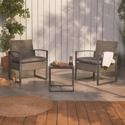 Vonhaus Rattan Effect Bistro Set, Grey Outdoor Table And Chairs, 2 Seater Patio Set, Weatherproof Balcony Furniture For 2 People - thumbnail 2