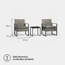 Vonhaus Rattan Effect Bistro Set, Grey Outdoor Table And Chairs, 2 Seater Patio Set, Weatherproof Balcony Furniture For 2 People - thumbnail 6