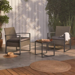 Vonhaus Rattan Effect Bistro Set, Grey Outdoor Table And Chairs, 2 Seater Patio Set, Weatherproof Balcony Furniture For 2 People - thumbnail 7