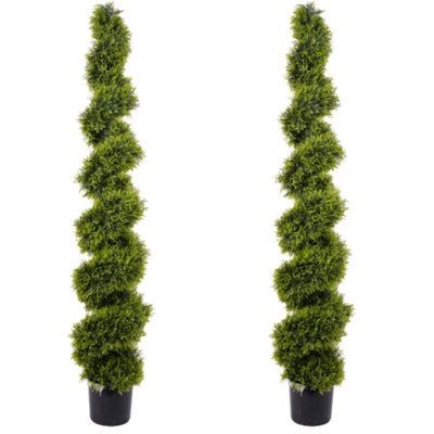 Pair Of Best Artificial 6Ft - 180Cm Green Cedar Spiral Twist Topiary Trees - Suitable For Outdoor Use - image 1
