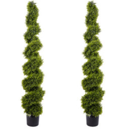 Pair Of Best Artificial 6Ft - 180Cm Green Cedar Spiral Twist Topiary Trees - Suitable For Outdoor Use - thumbnail 1