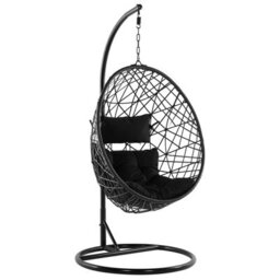 Beliani Hanging Chair With Stand Alatri Pe Rattan Black - thumbnail 1
