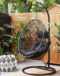 Beliani Hanging Chair With Stand Alatri Pe Rattan Black - thumbnail 2