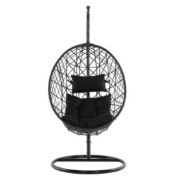 Beliani Hanging Chair With Stand Alatri Pe Rattan Black - thumbnail 4