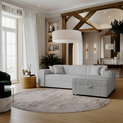 Santos L Corner Sofa Bed For Living Room Chipboard Frame Polyurethane Foam Wave Springs 253X166X79 Cm Light Grey Right - image 1
