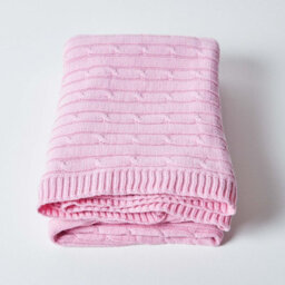 Homescapes Cotton Cable Knit Pastel Pink Throw, 150 X 200 Cm - thumbnail 3