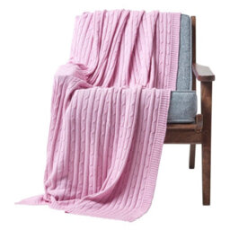 Homescapes Cotton Cable Knit Pastel Pink Throw, 150 X 200 Cm