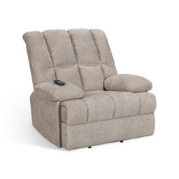 Beige Electric Lift Recliner Chair Chenille Upholstery Handset Control Riser Function - thumbnail 3