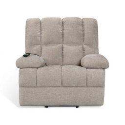 Beige Electric Lift Recliner Chair Chenille Upholstery Handset Control Riser Function - thumbnail 2