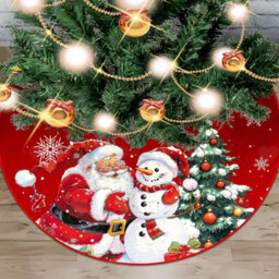 Amorly 36Inch Red Christmas Tree Skirt, Decorative Tree Mat With Santa, Snowman And Snowflake Prints For Under Tree Festive Displays - thumbnail 1