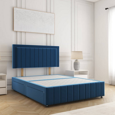 Bsspoke Sophia Divan Bed Set Blue Plush Velvet 24Inch Panel Headboard & 12Inch Footboard No Mattress No Drawers In All Sizes - image 1