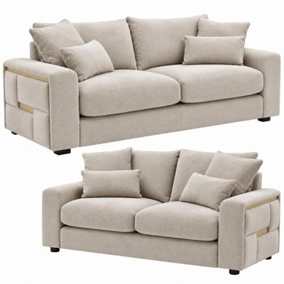 Furnishings For Less UK Juno Beige Chenille 3 + 2 Seater Sofa Set With Removable Cushions - image 1