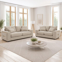 Furnishings For Less UK Juno Beige Chenille 3 + 2 Seater Sofa Set With Removable Cushions - thumbnail 5