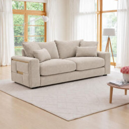 Furnishings For Less UK Juno Beige Chenille 3 + 2 Seater Sofa Set With Removable Cushions - thumbnail 7