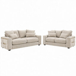 Furnishings For Less UK Juno Beige Chenille 3 + 2 Seater Sofa Set With Removable Cushions - thumbnail 6