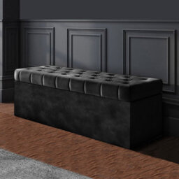 150Cm Sd Ottoman Storage Box, Black Velvet Upholstered Chesterfield Storage Ottoman Box