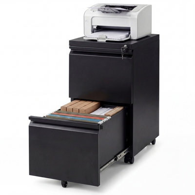 Costway 2-Drawer Mobile File Cabinet Rolling Metal Filing Cabinet W/ 2 Keys For A4-Black - image 1