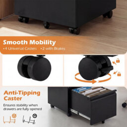 Costway 2-Drawer Mobile File Cabinet Rolling Metal Filing Cabinet W/ 2 Keys For A4-Black - thumbnail 7