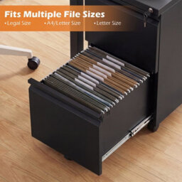 Costway 2-Drawer Mobile File Cabinet Rolling Metal Filing Cabinet W/ 2 Keys For A4-Black - thumbnail 8