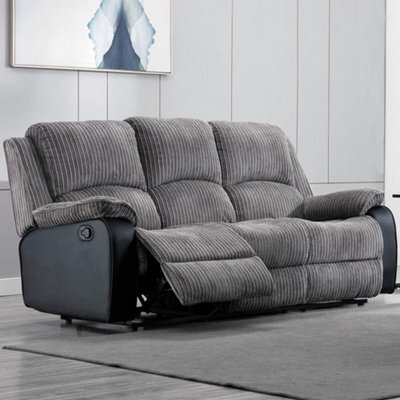 More4Homes Postana Manual High Back Jumbo Cord Fabric Recliner 3 Seater Sofa (Grey) - image 1