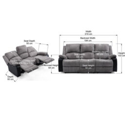 More4Homes Postana Manual High Back Jumbo Cord Fabric Recliner 3 Seater Sofa (Grey) - thumbnail 9