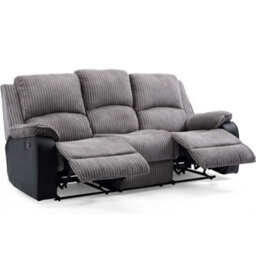 More4Homes Postana Manual High Back Jumbo Cord Fabric Recliner 3 Seater Sofa (Grey) - thumbnail 3