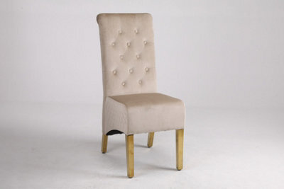 Modernique A Pair Of Velvet Dining Chairs With Golden Legs In Cream - image 1