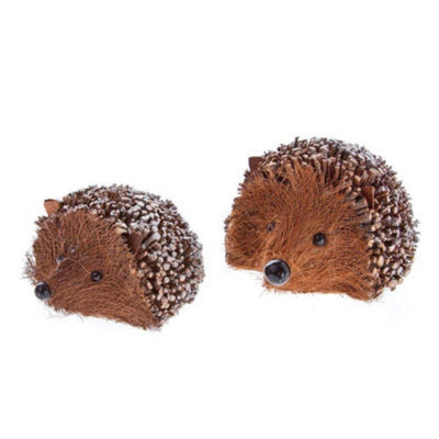 Gisela Graham Christmas Pair Of Glittery Twig Hedgehog Decorations, Indoor Freestanding Festive Ornaments, Set Of 2
