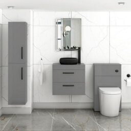 Royal Bathrooms Turin 500mm Wall Mounted Bathroom Vanity Unit With Sink 2 Drawer Indigo Grey Gloss & Milan Black Countertop Basin - thumbnail 3