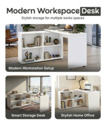 L Shaped Corner Desk, Computer Gaming Desk With Storage, 130X60X75Cm Computer Desk, Home Office Workstation Table, Computer Table - thumbnail 7
