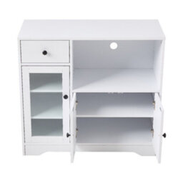 Living And Home White Wooden Sideboard Storage Cabinet With 3 Doors And 1 Drawer - thumbnail 2