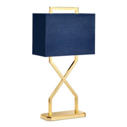 Elegant Navy Blue Table Lamp With Polished Gold Finish And Led Bulb - thumbnail 1
