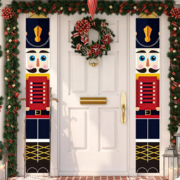 GloBrite Nutcracker Christmas Decorations - 1 Pair Soldier Banner Model Hanging Porch Display For Indoor Outdoor Garden & Holiday Décor - thumbnail 1