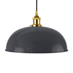 Slate Grey Worcester Painted Dome Pendant Light With Gold Lamp Holder And Black Twisted Cable - Se Home