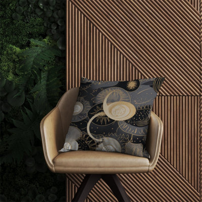 Warren Reed Designer Abstract Silver Gold Sun And Moon Outdoor Cushion 60Cm X 60Cm