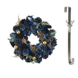 Dibor 35Cm Moonlight Front Door Christmas Wreath With Stag Wreath Hanger - thumbnail 1